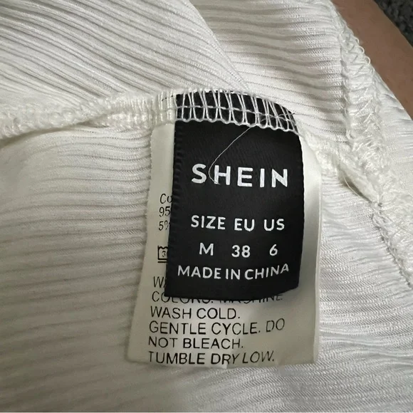 SHEIN White High Neck V-Neck Cropped Basic Ribbed Tank Top Casual Cute Shirt M - Picture 12 of 13